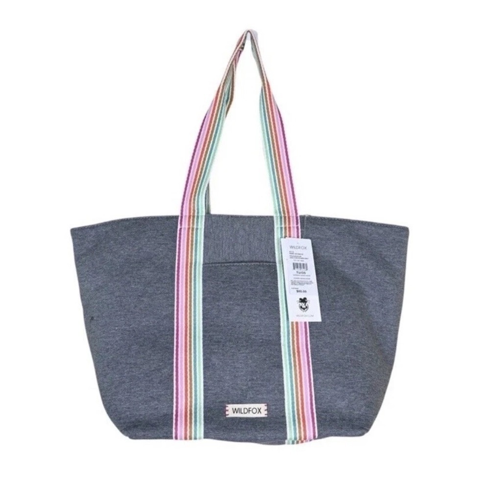 Wildfox Tote Bag Womens OS Grey New Rainbow Stripe Jersey Double Strap HBWF-224
